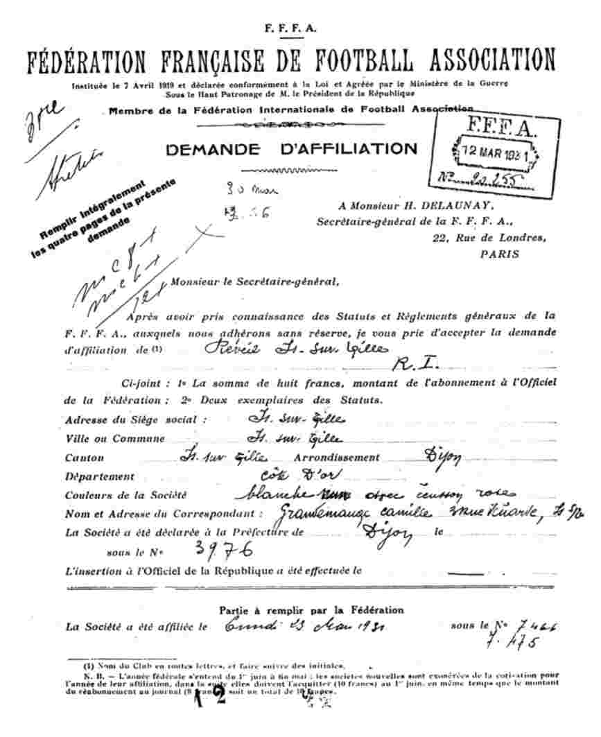 demande d'affiliation du club  la fffa le 12 mars 1931 (format pdf : 804 Ko)